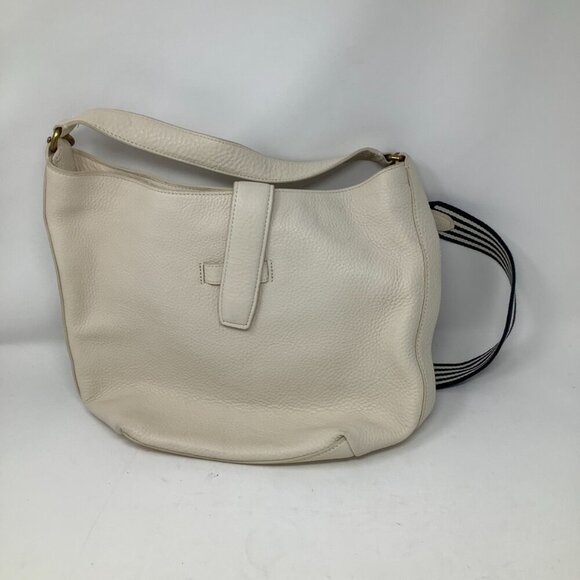 J. Crew Signet Hobo Bag leather cream striped crossbody purse EUC - Picture 3 of 8
